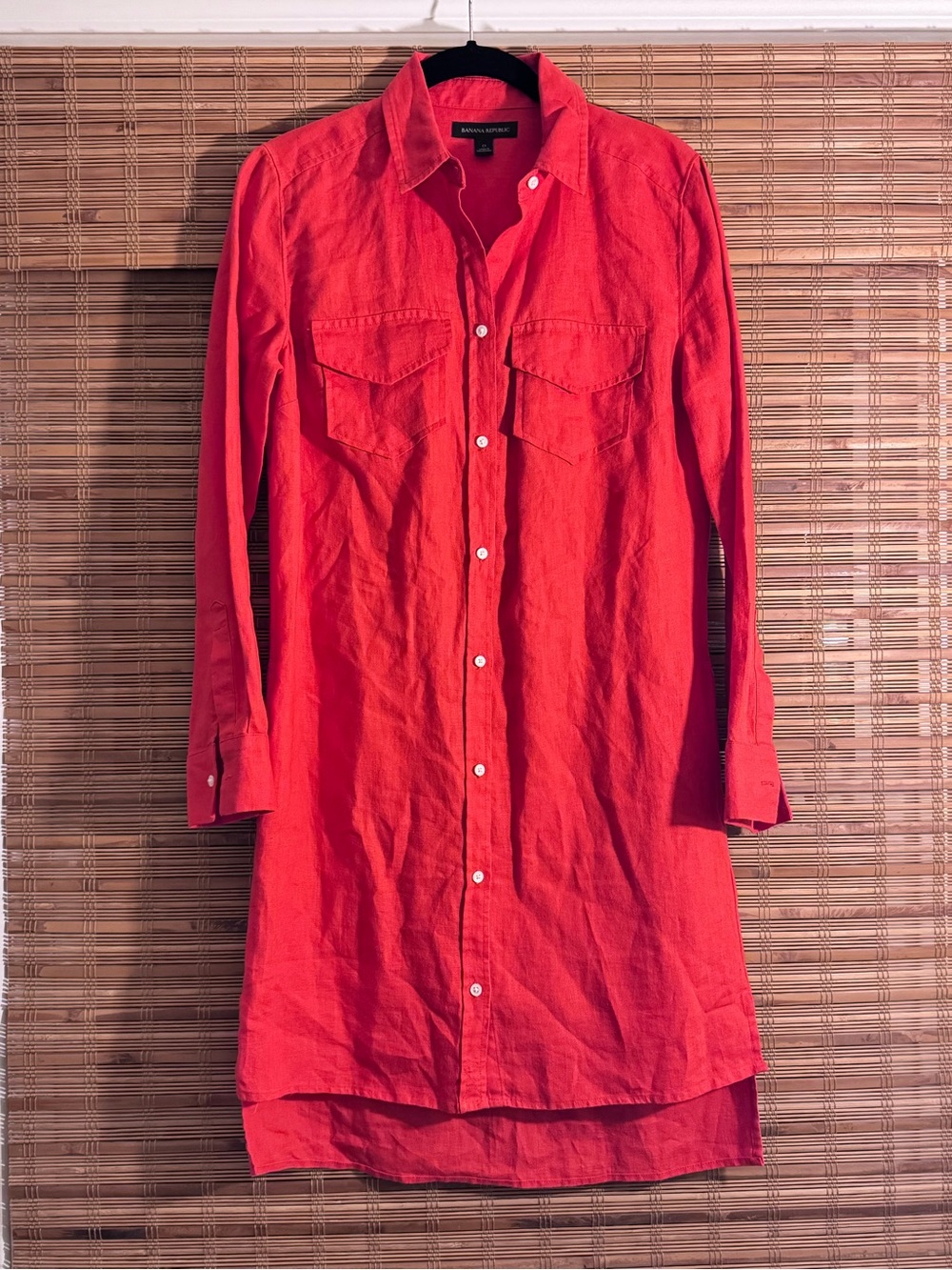 Banana Republic Orange Longline Button-Down Shirt Dress